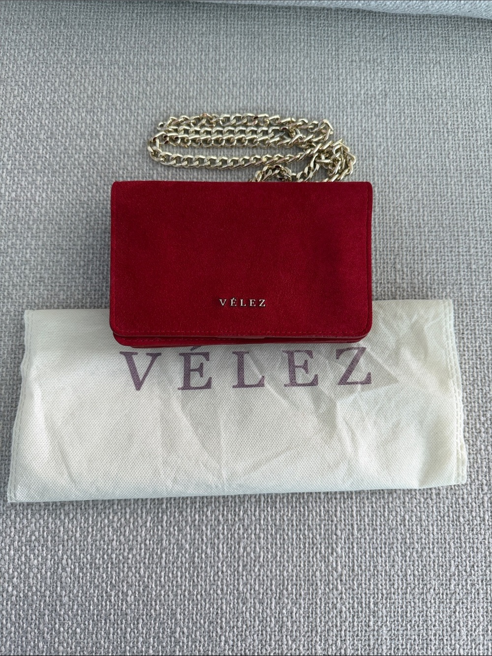 Brand New Velez Red Suede Leather Wallet on Chain Bag